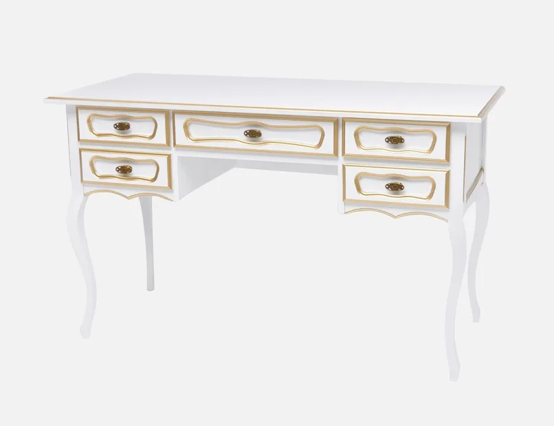 Стол письменный "Мой Дядя большой" (цвет белый с "золотой" патиной) 5 ящиков